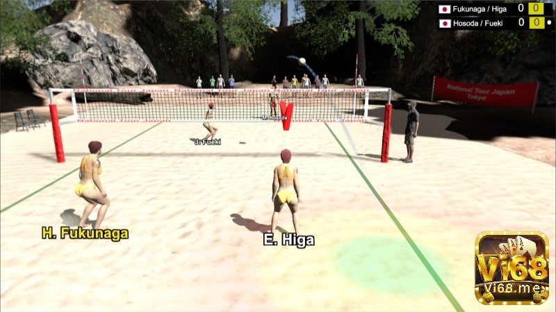 Trận đấu bóng chuyền bãi biển 2v2 đầy sôi động trong Volleyball Unbound với bãi cát và khung cảnh biển.