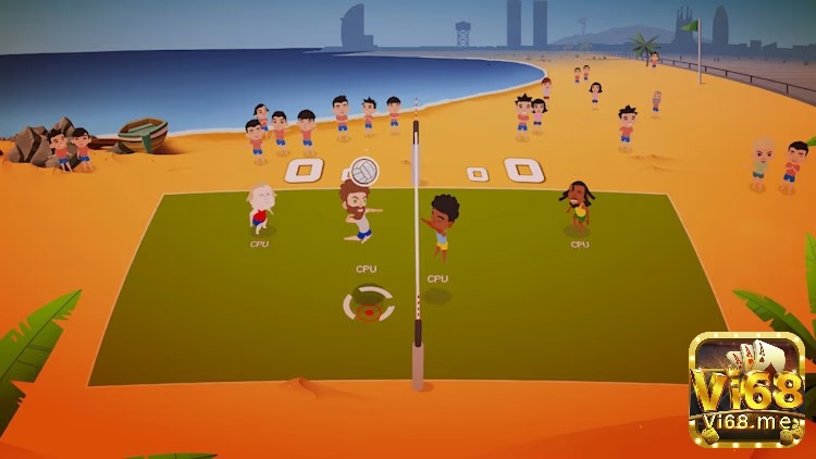 Game bóng chuyền PC phong cách arcade vui nhộn trong Super Volley Blast với nhân vật hoạt hình.
