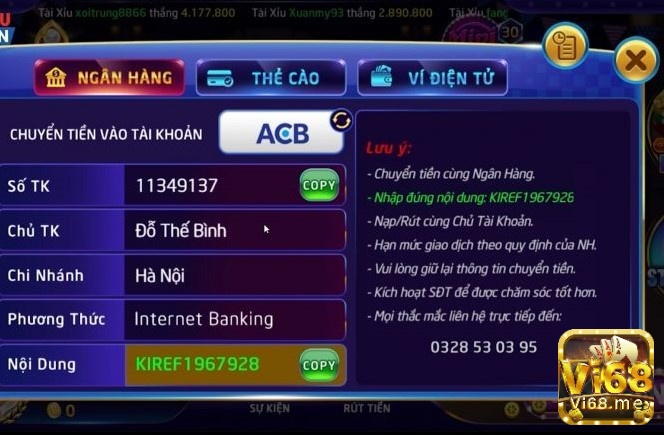 Bạn có thể nạp – rút tiền trực tiếp về các tài khoản ngân hàng